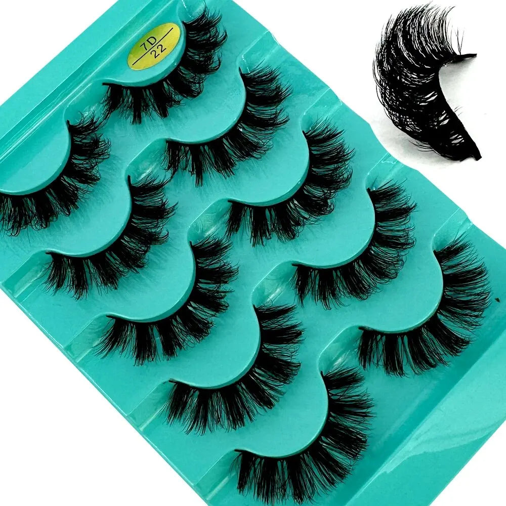 3D Natural D Curl False Eyelashes - 5 Pairs Synthetic Wispy Strip Lashes – 5pairs7D22