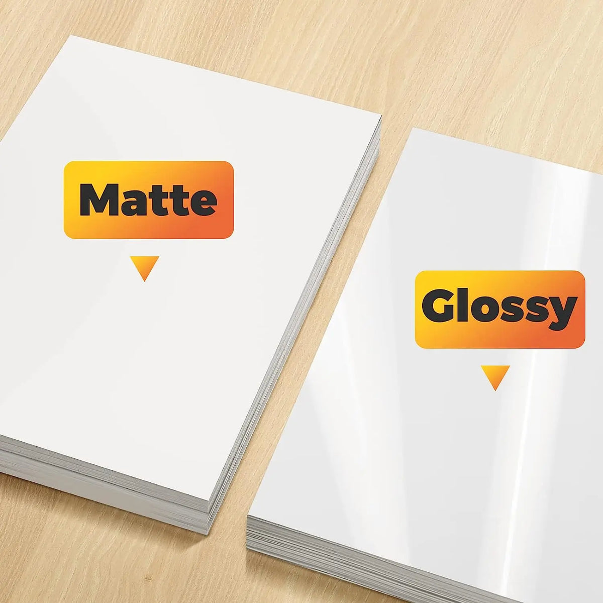 Comparison of matte and glossy printable sticker paper sheets