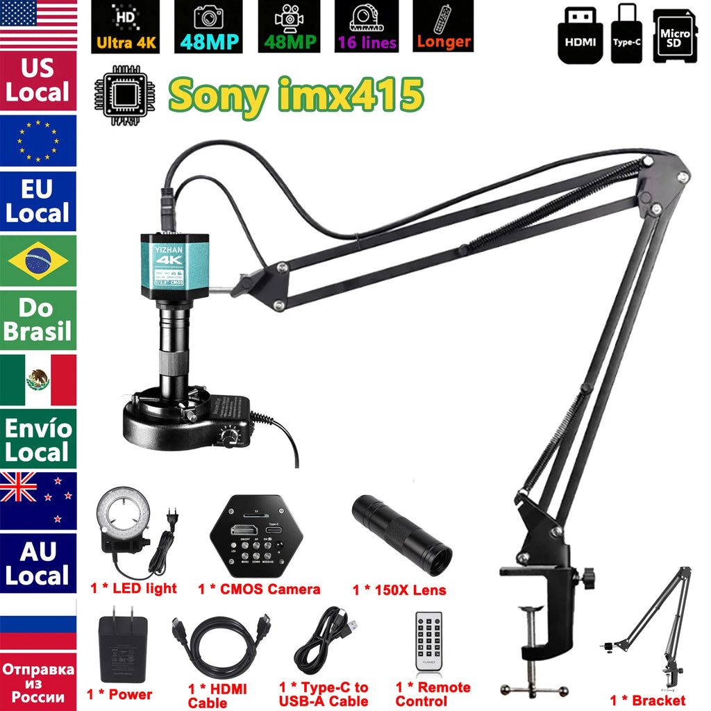 4K Digital Microscope 150X with 60MP Camera for PCB and Repair – 4K 48MP Boom Arm