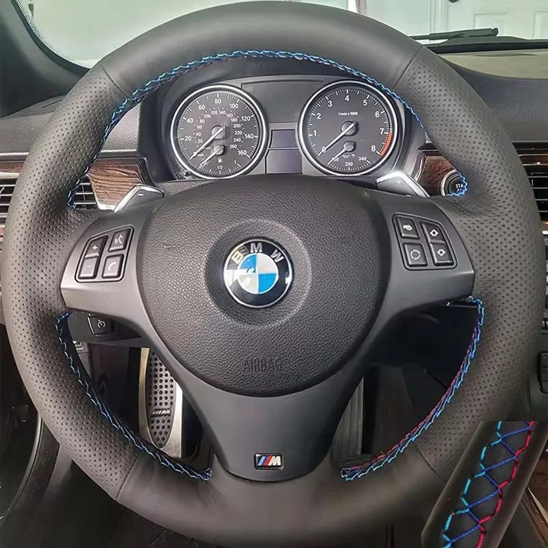 Microfiber Leather Steering Wheel Cover for BMW E81 E90 E92 M Sport – 3 Thread