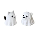 Ghost Cat and Ghost Dog Statue Set - 2-Piece Plastic Halloween Decor – 2PCS Dog And Cat