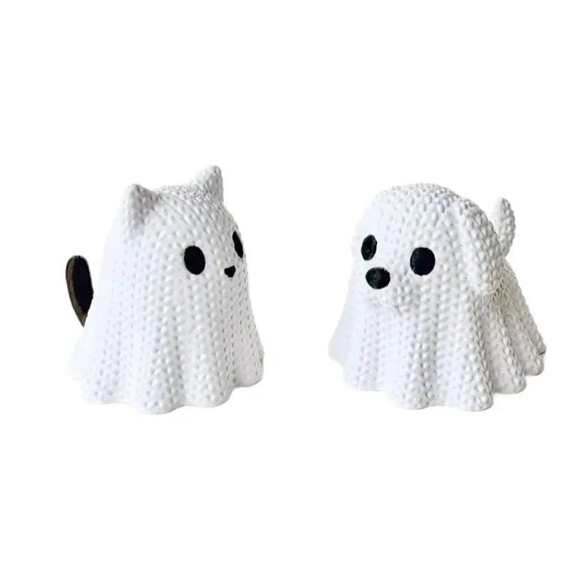 Ghost Cat and Ghost Dog Statue Set - 2-Piece Plastic Halloween Decor – 2PCS Dog And Cat