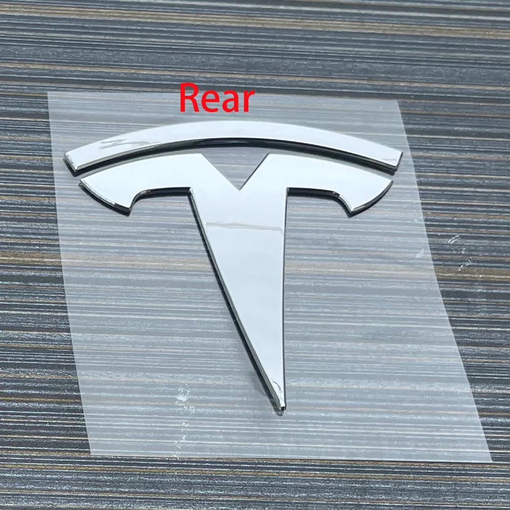 Tesla Model 3 and Model Y 3D Zinc Alloy Front Hood and Rear Trunk Logo Sticker – Rear silver