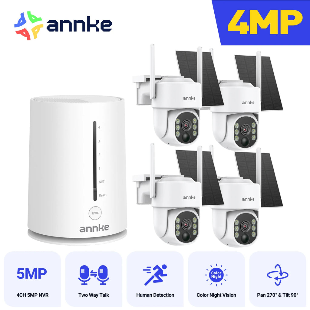 Annke 4MP WiFi Security Camera System, 4-Piece Wireless Solar Set – No Card