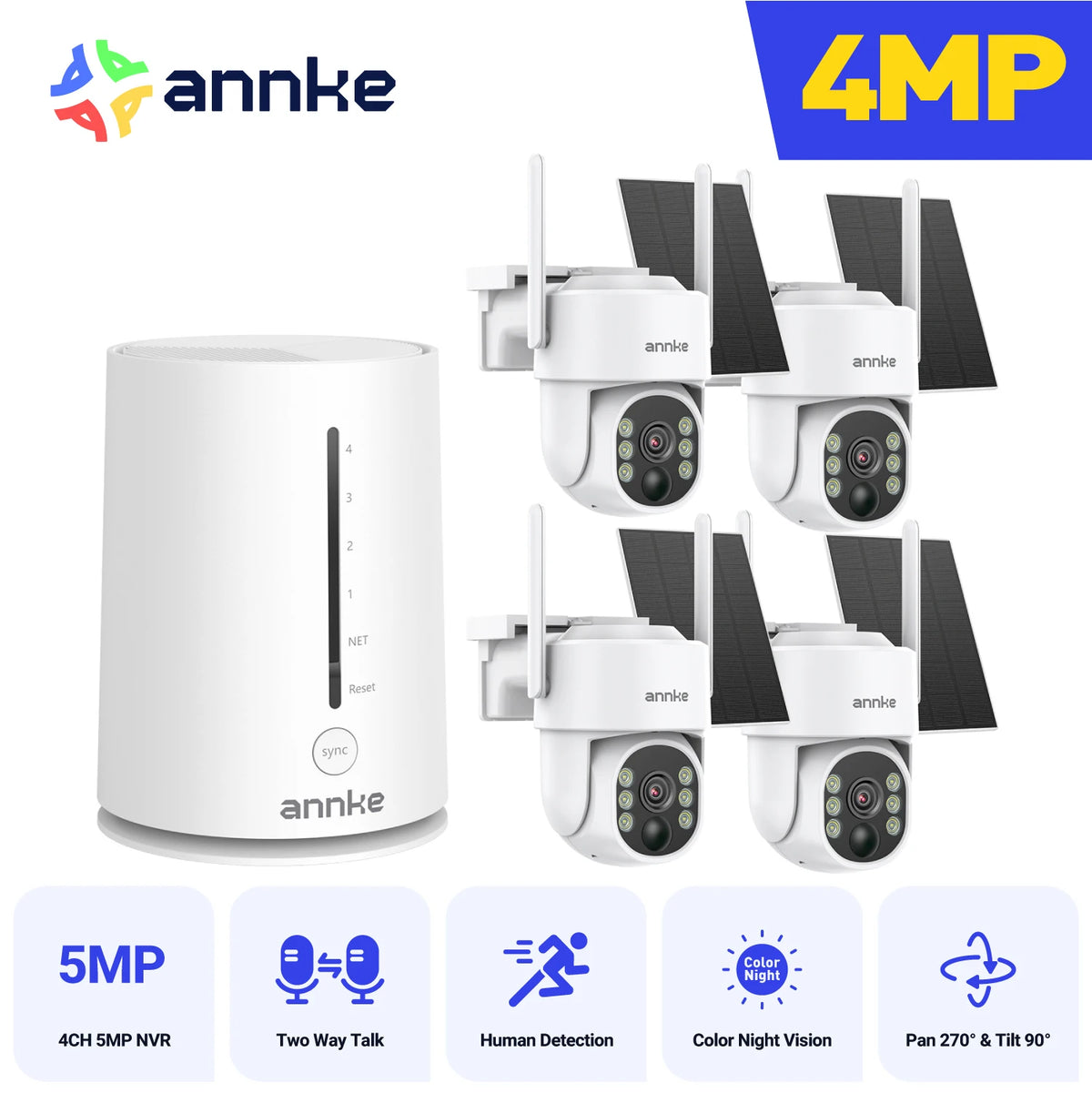 Annke 4MP WiFi Security Camera System, 4-Piece Wireless Solar Set – No Card
