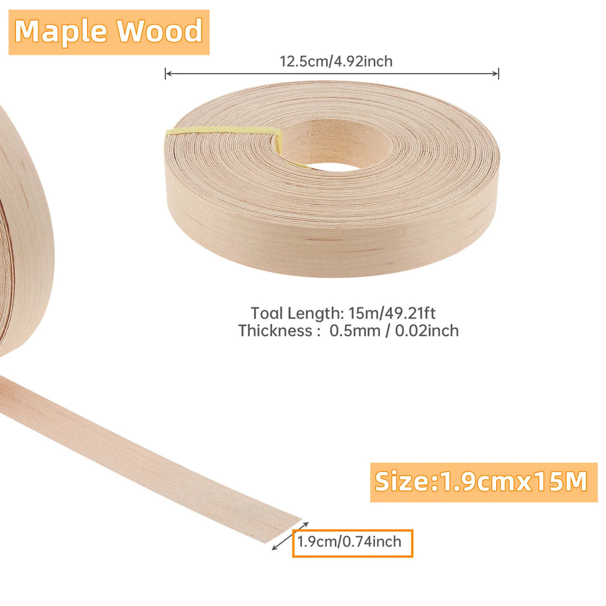 15m Wood Edge Banding Tape, 19mm Width, Hot Melt Adhesive for Furniture – Maple Wood