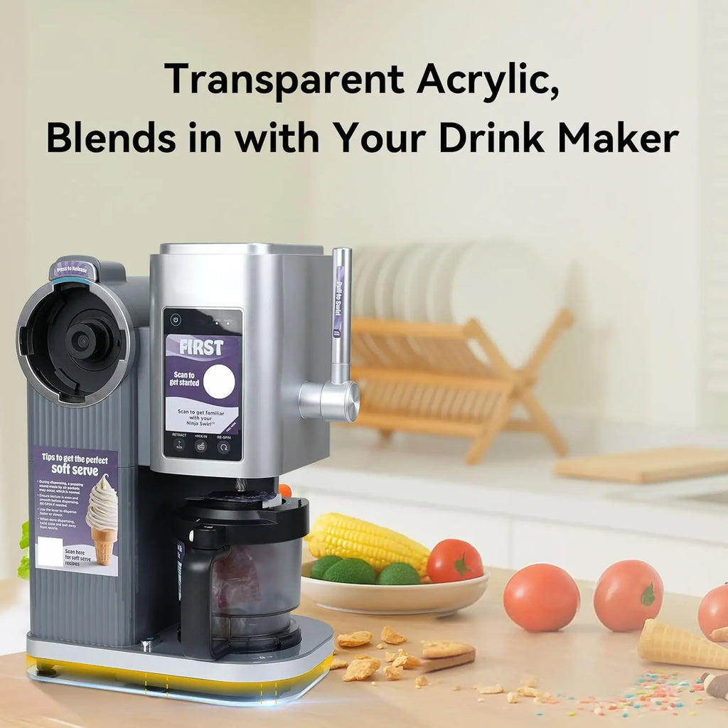 Clear acrylic sliding mat placed under an ice cream maker on a kitchen counter