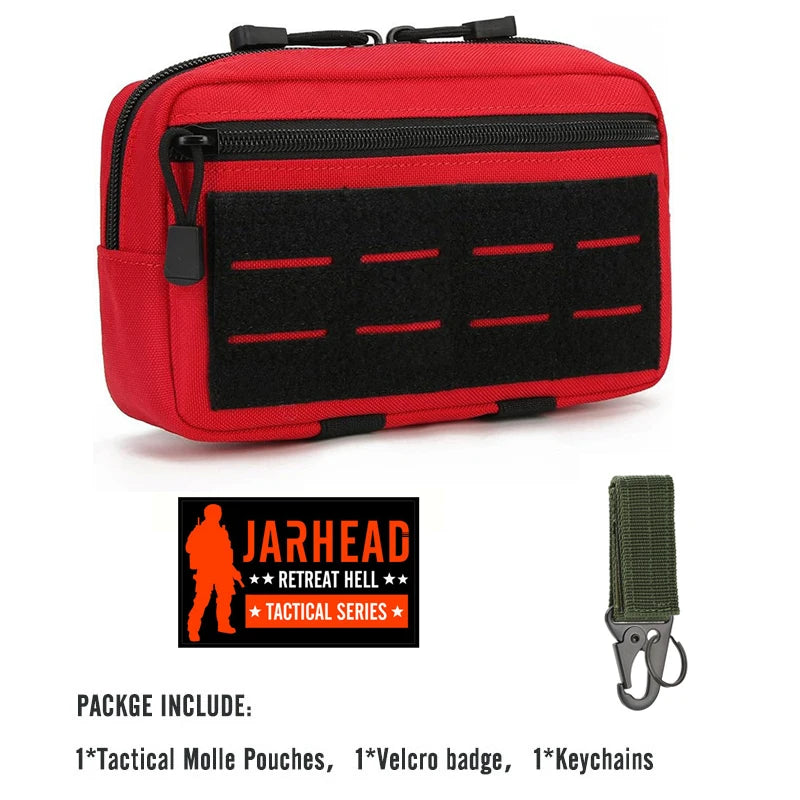 Tactical Molle EDC Utility Pouch, Nylon First Aid Waist Pack – Red-Set
