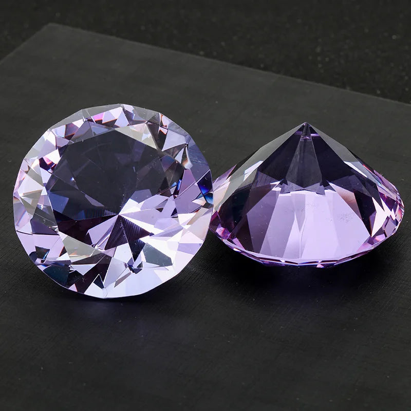 Crystal Diamond Shaped Paperweight Decorative Glass Gemstone Ornament – Purple