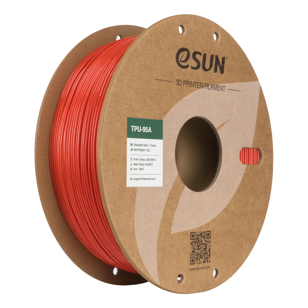 eSUN Flexible TPU 95A 3D Printer Filament 1.75mm, 1kg Spool – RED