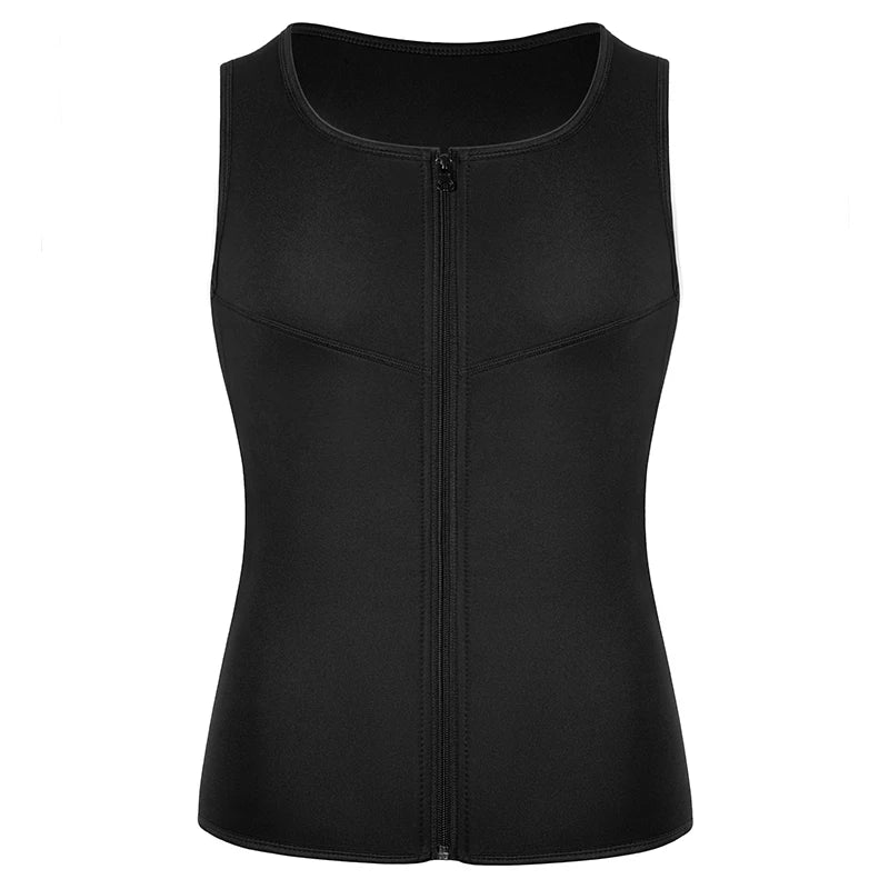 Men's Neoprene Zip Sauna Waist Trainer Vest Compression Body Shaper – Black