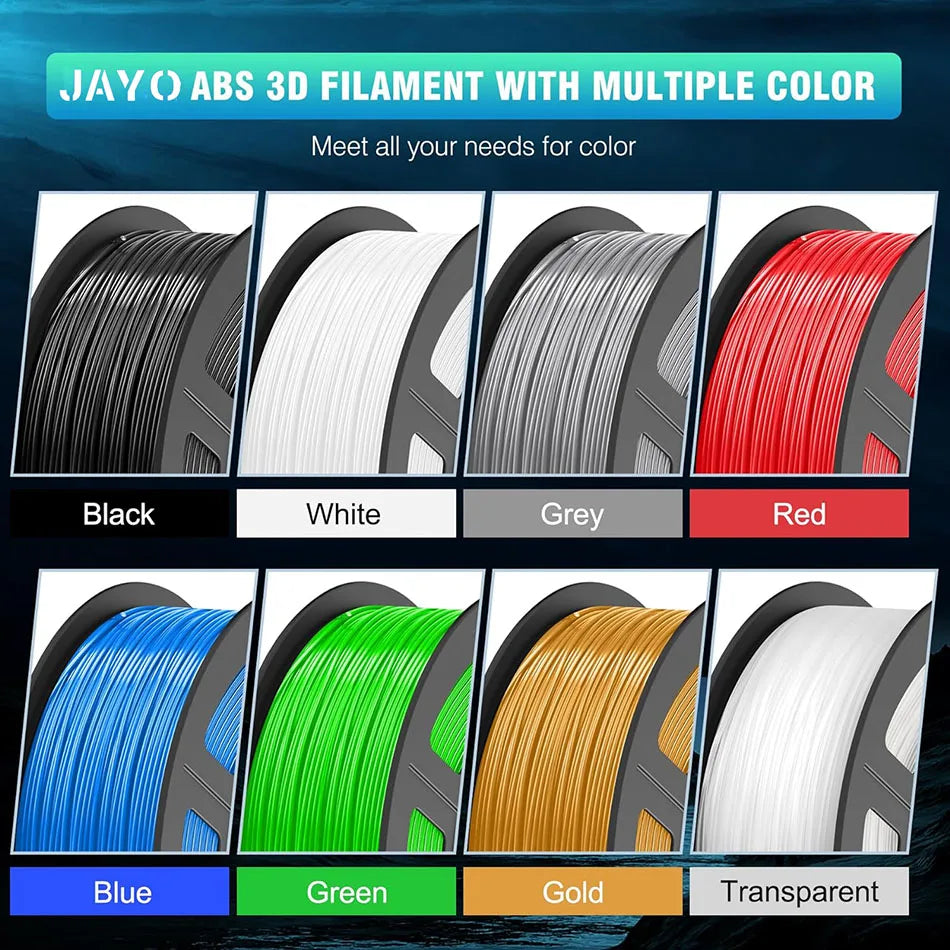 Color palette overview showing eight different spools of 3D printer filament.