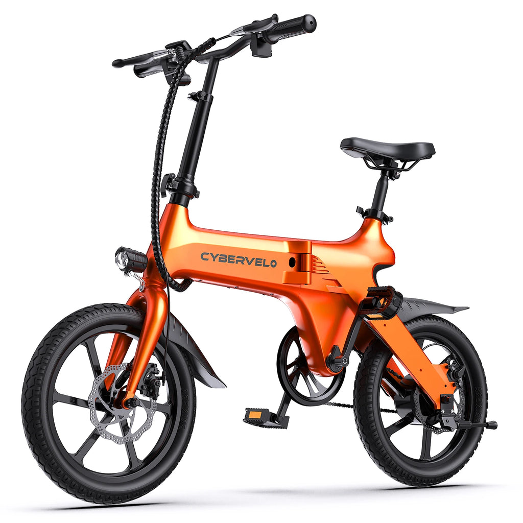 Cybervelo EK13 Foldable E-Bike, 500W Peak Motor, 16-inch Wheels – EK13-Orange
