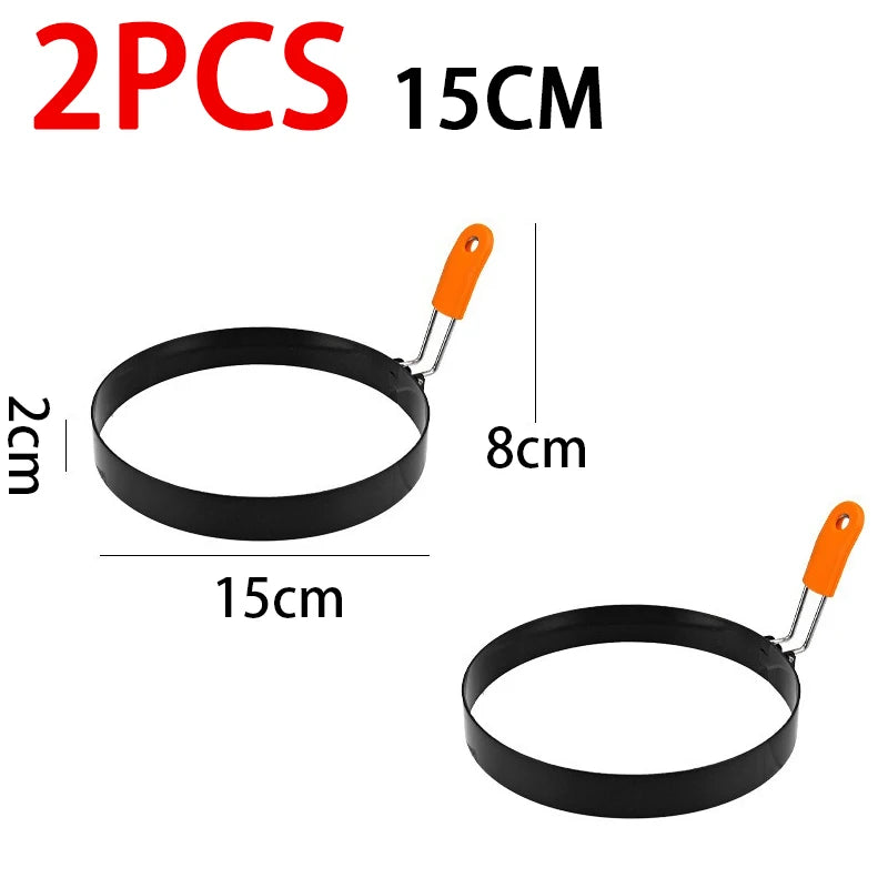 Stainless Steel Fried Egg Ring with Heat-Resistant Foldable Handle – 2pcs-15cm