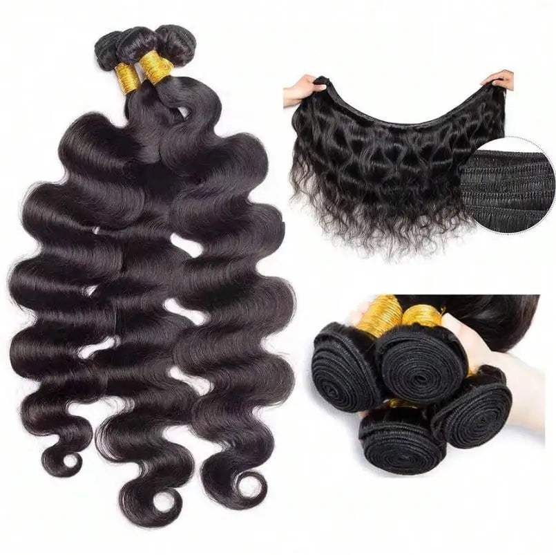 Natural black body wave Brazilian human hair bundles in various lengths – view 2