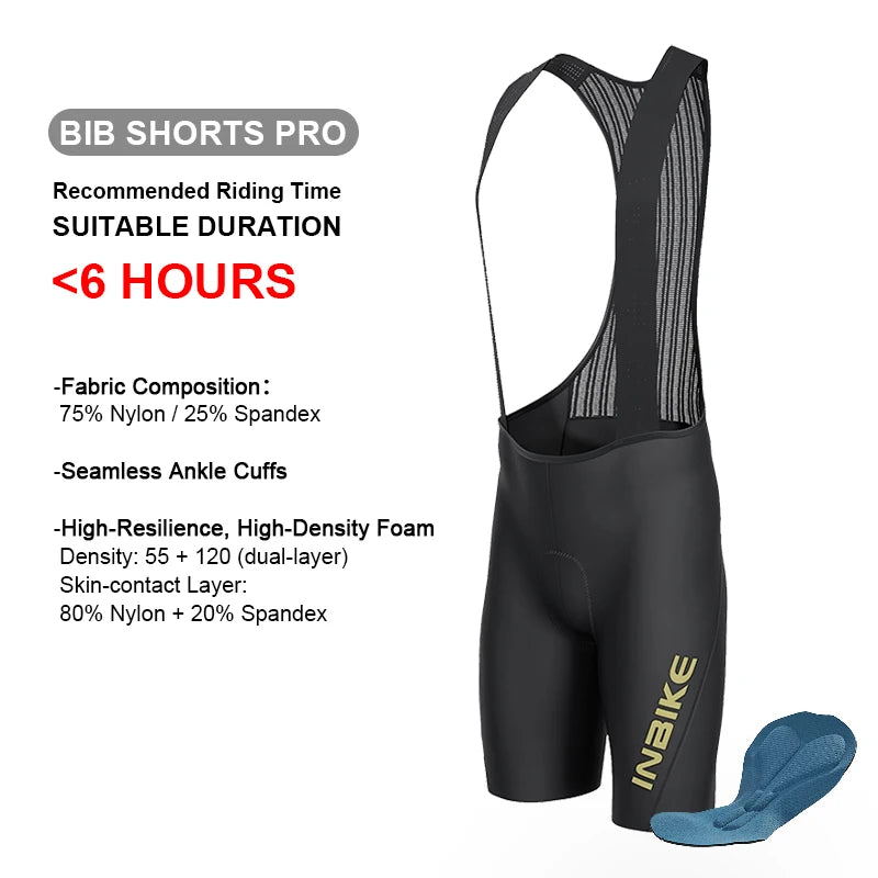 Inbike Men's Cycling Bib Shorts with Sponge Padding and Pockets – Black Pro