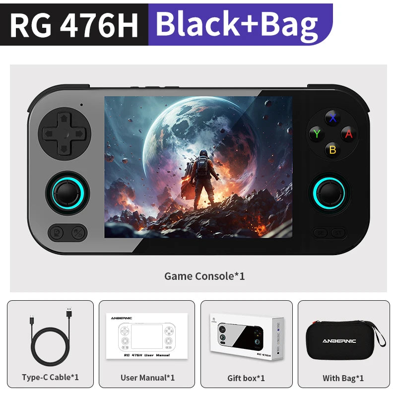 Anbernic RG 476H Android Handheld Game Console, 4.7" 120Hz Touch Display – Black with Bag