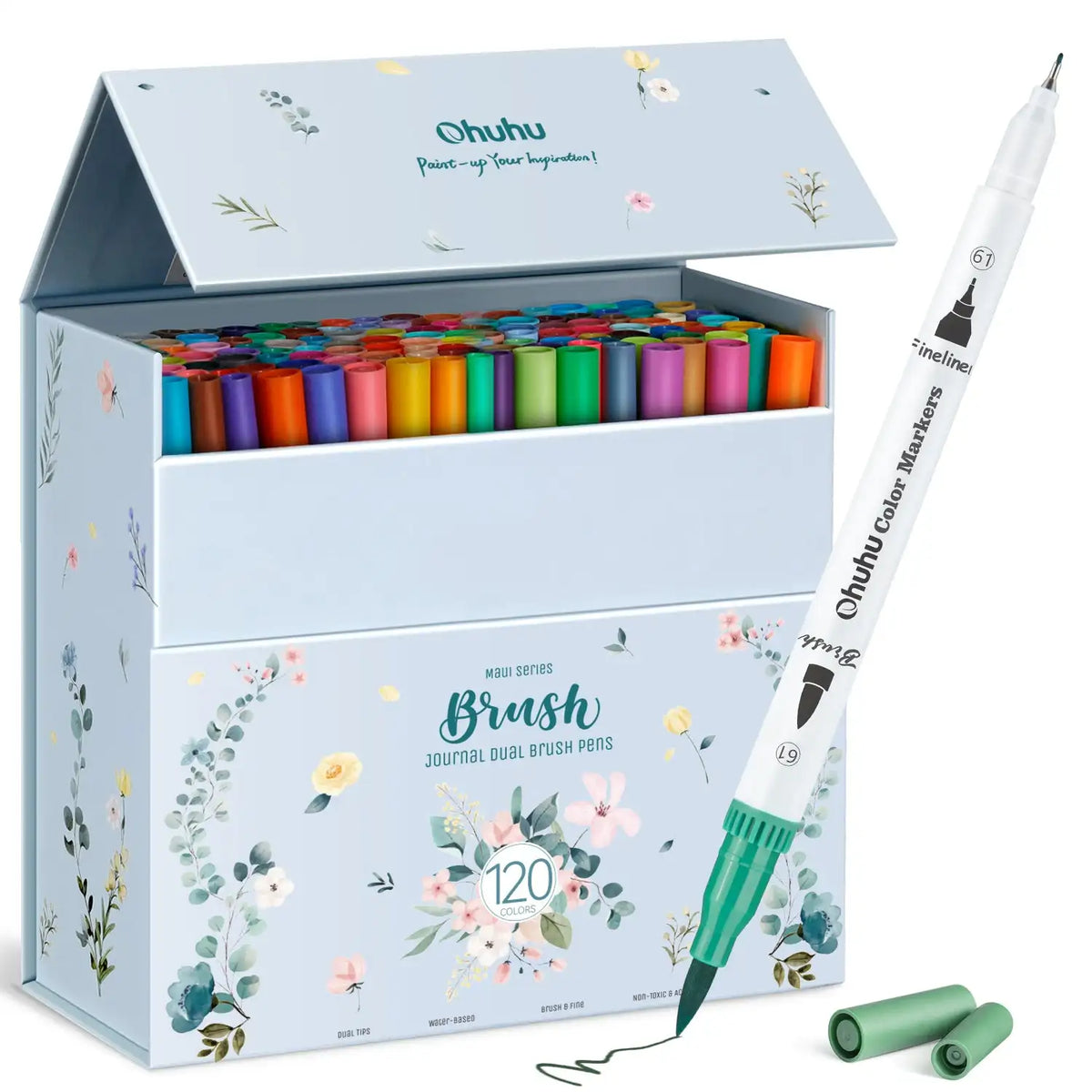 Ohuhu Dual Tip Art Markers with Brush and Fine Tips, 36–160 Colors – 120 Basic Colors