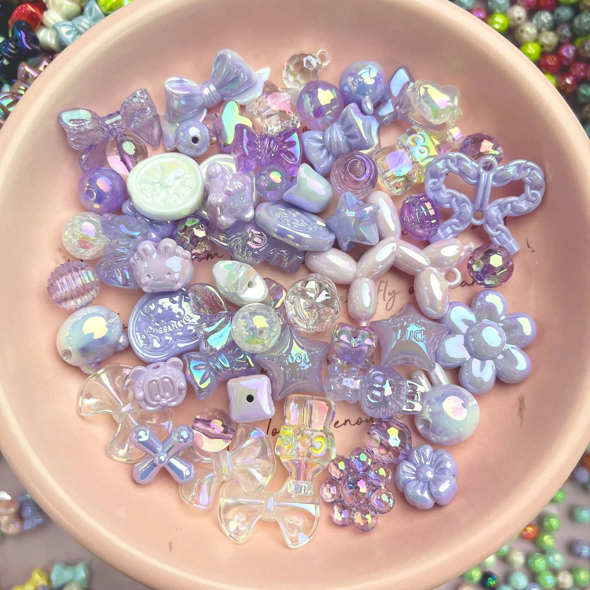 20g Y2K Acrylic Mixed Bowknot, Flower, and Heart Beads for DIY Jewelry – Light Purple