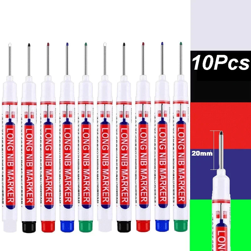 2cm Long Head Waterproof Deep Hole Marker Pens for Woodworking – 10PCS - 5 color mix