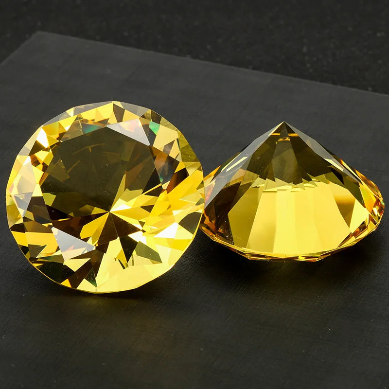 Crystal Diamond Shaped Paperweight Decorative Glass Gemstone Ornament – Yellow