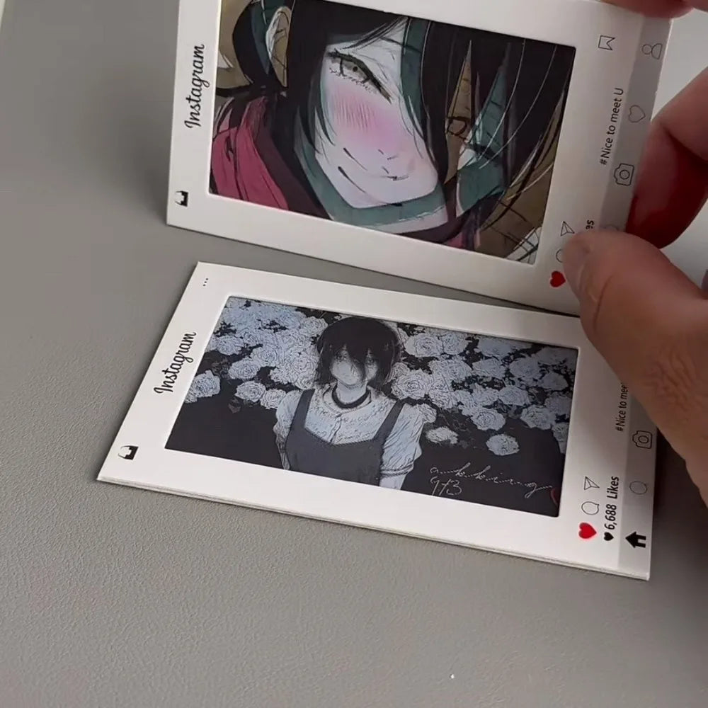Transparent Instagram-style anime photo card of a character with black hair and a red scarf