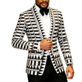 Men Geometric Print Slim Fit Shawl Lapel Tuxedo Blazer – Black