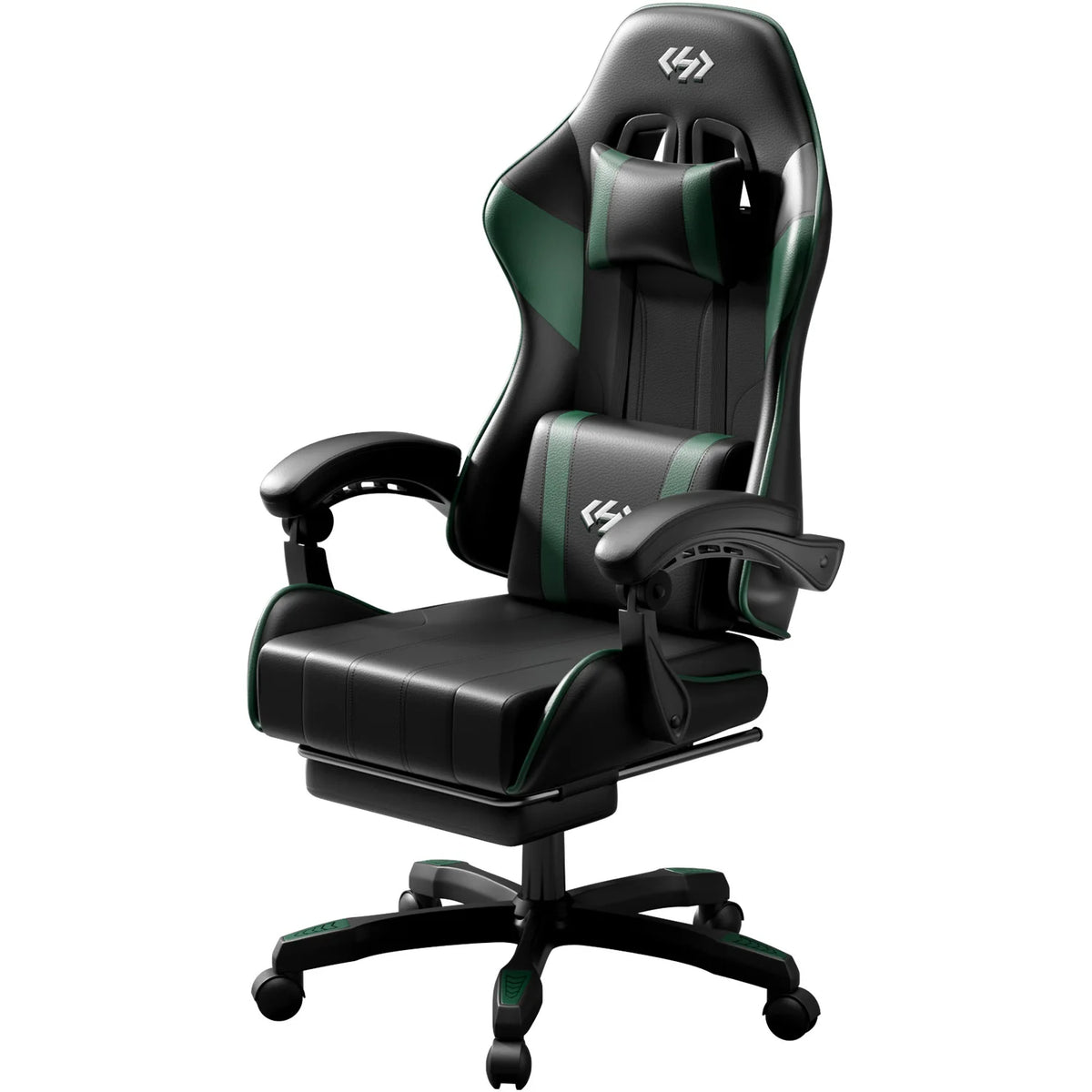 Ergonomic Gaming Chair with Footrest, Adjustable Recline and Lumbar Support – Black Green Chair