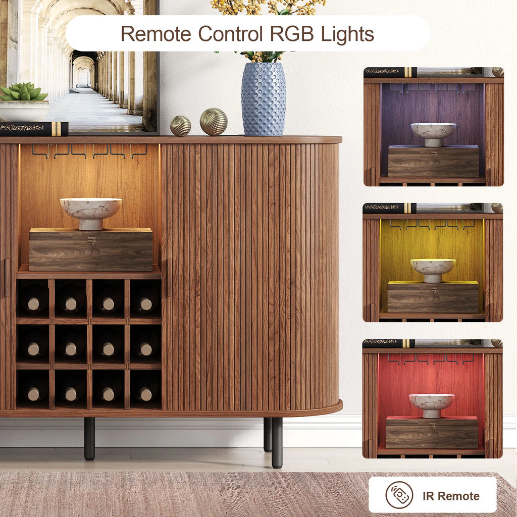 Cabinet featuring adjustable RGB LED accent lighting with different colour settings and remote control.