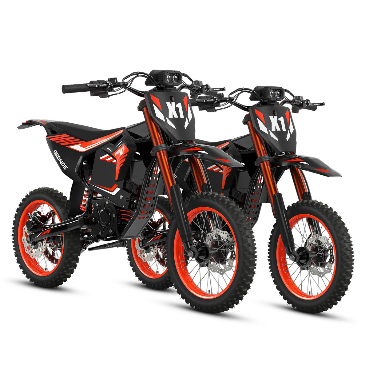 Qronge X1 Spark Electric Dirt Bike, 4500W Motor, 60V 28.8Ah Battery – Orange 2 Pack