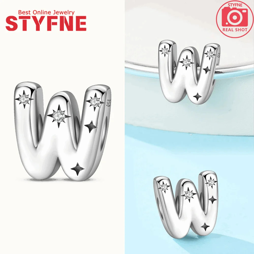 925 Silver Letter Charm with Zircon for Bracelet Jewelry Making – GYC1957-W
