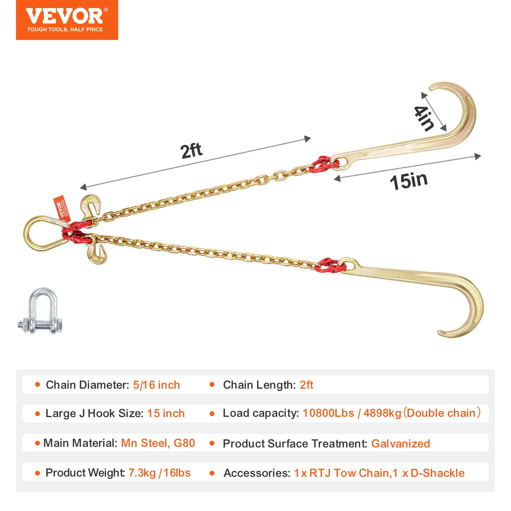 SucceBuy G80 V-Bridle Towing Chain with J and Grab Hooks – 8mm