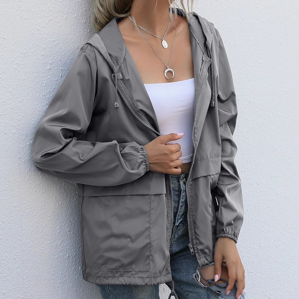 Women's Tactical Hooded Windbreaker Waterproof Hiking Jacket – C