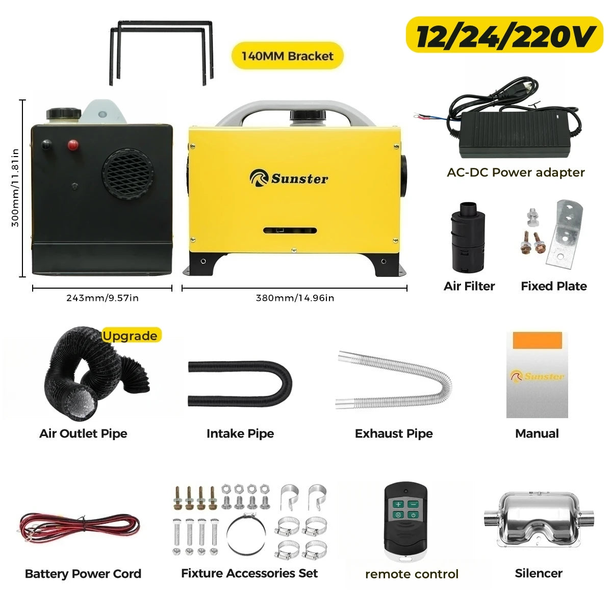 8KW Diesel Air Heater, 12V/24V/110-240V All-in-One for RV and Garage – Horizontal