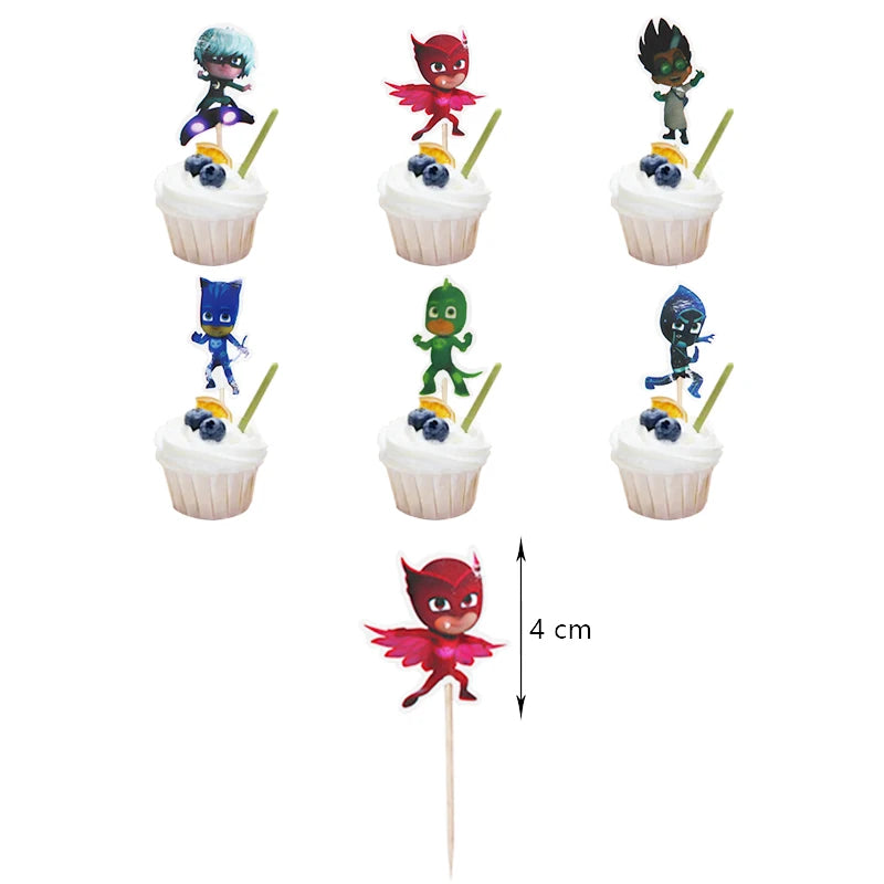 PJ Masks Birthday Party Decoration Balloon and Tableware Set – CupCake Topper-24pcs
