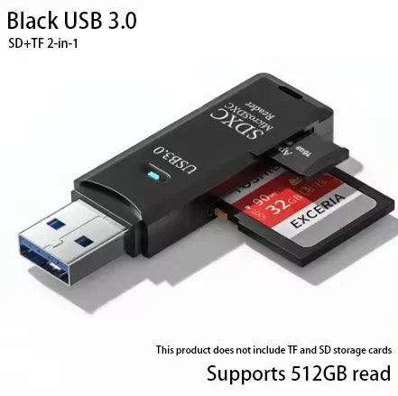 2-in-1 USB Memory Card Reader for SD and TF Cards – Black3.0