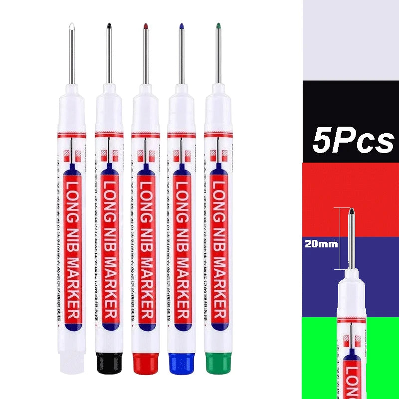 2cm Long Head Waterproof Deep Hole Marker Pens for Woodworking – Full set of 5 colors