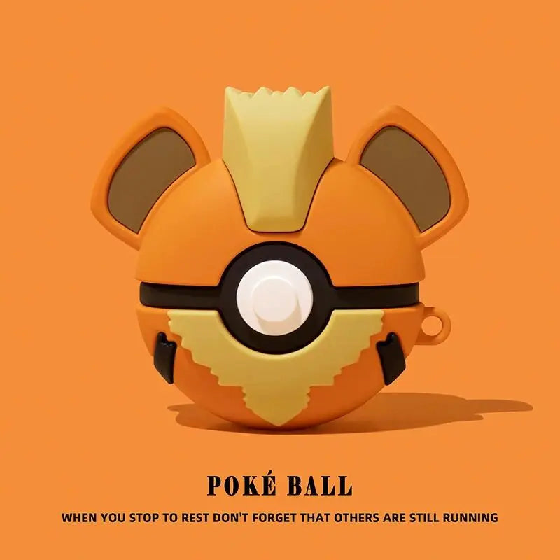 Orange silicone earphone protective case featuring a character with ears and a top crest