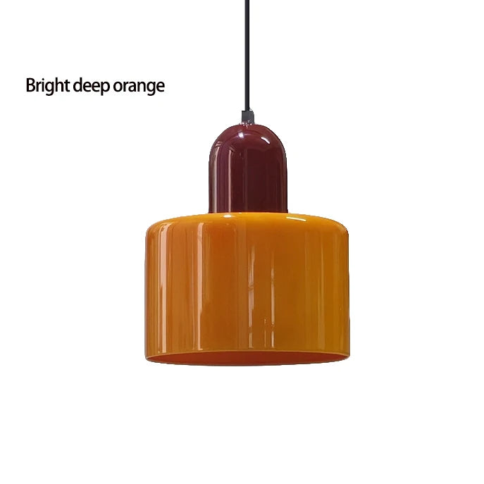 Modern Glass Pendant Light for Bedroom and Dining – E27 Corded Lamp – Bright deep orange A