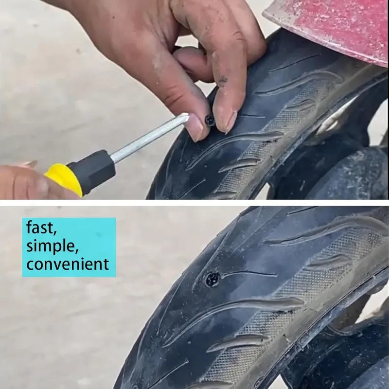 Step by step guide for using black tire repair screws to fix a puncture