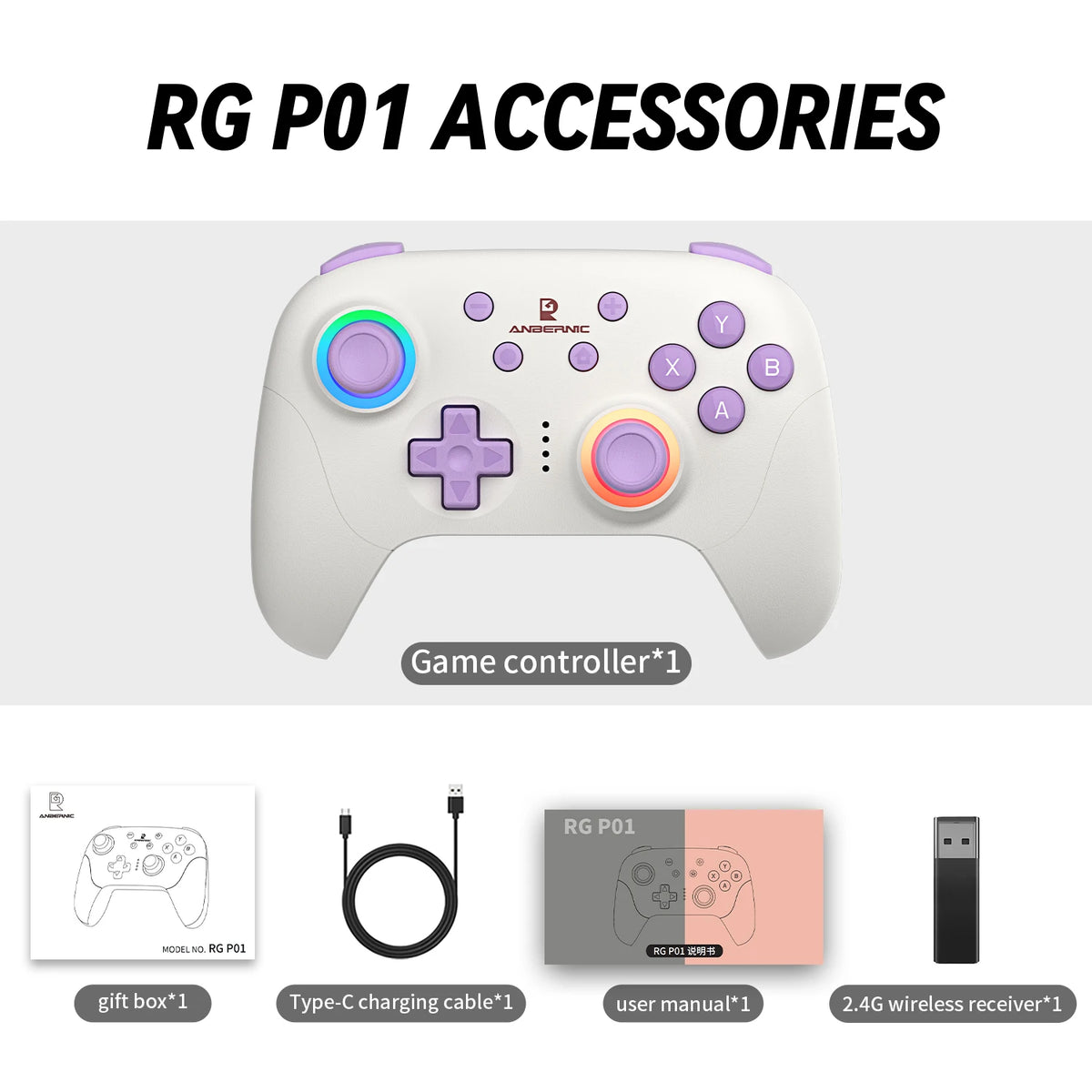 Anbernic RG P01 Wireless Retro Game Controller with Hall Effect Joysticks – New Beige White