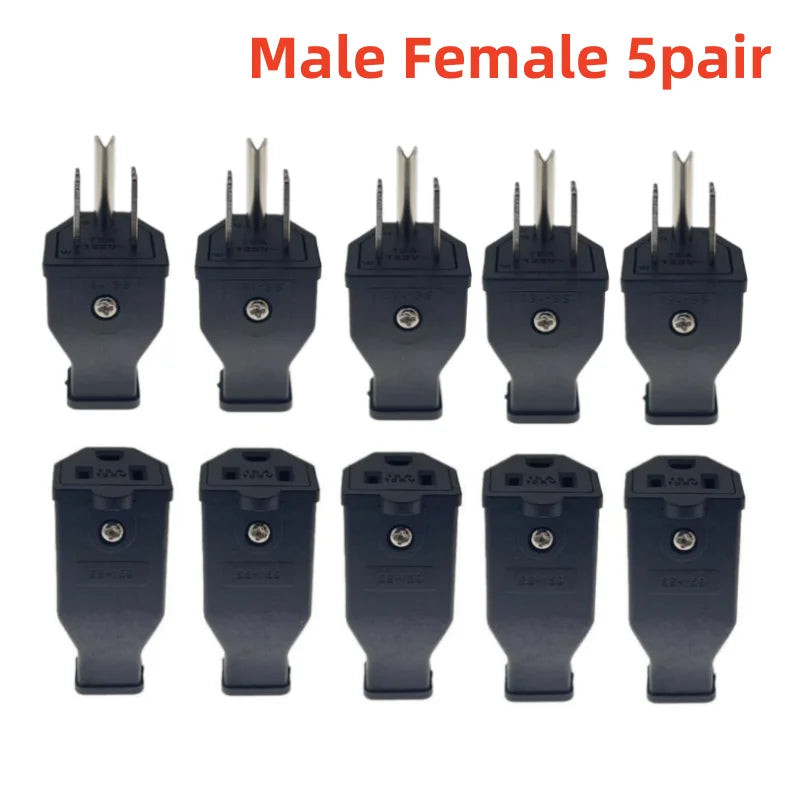 US 3-Pin Industrial AC Rewireable Plug and Socket Connector – Male Female 5pair