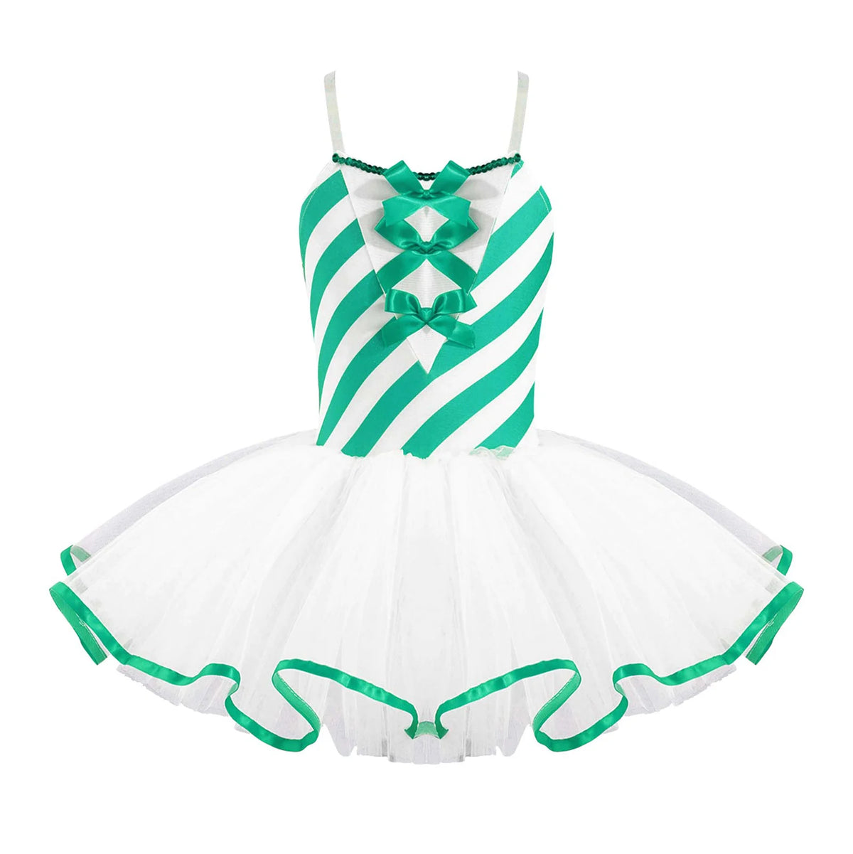 Girls Sleeveless Mesh Tutu Dance Dress with Adjustable Straps – Green