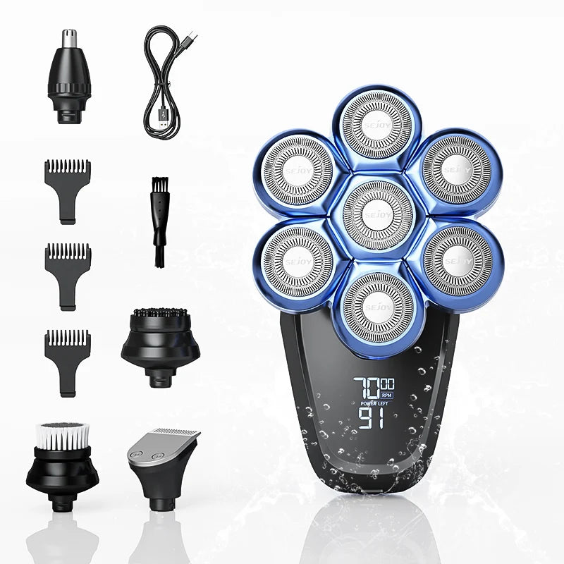 Sejoy 6-in-1 7D Electric Head Shaver and Grooming Kit – Blue