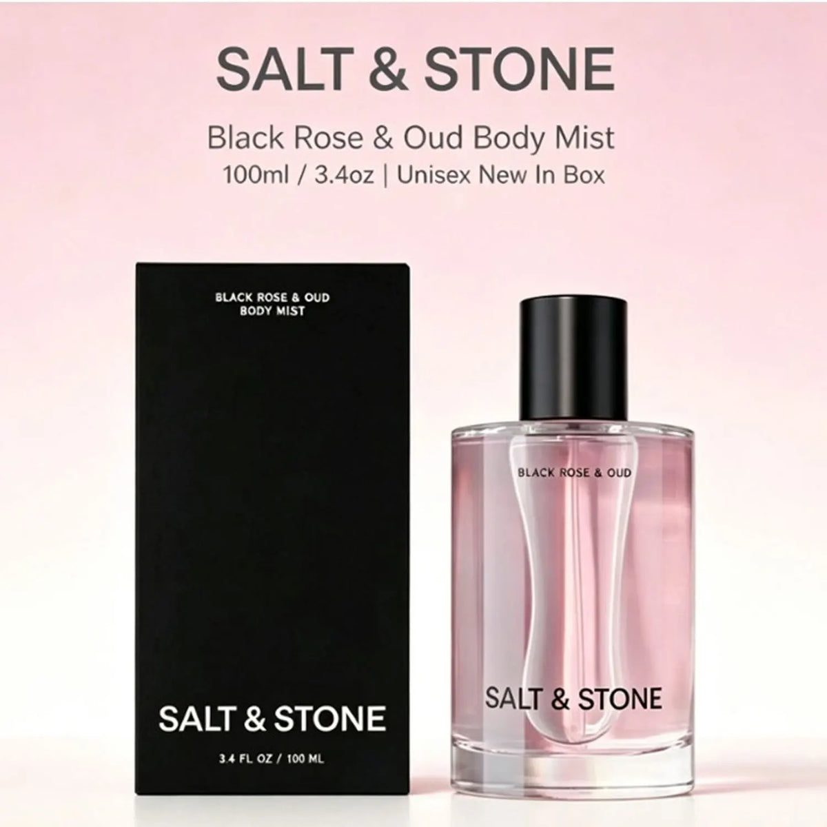 Black Rose and Oud body mist bottle and packaging box