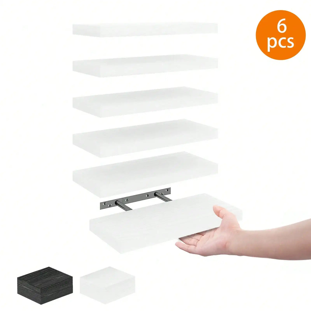 4-Pack 15.8-Inch Floating Wall Shelves, MDF Wood Storage – 6 Pieces - White