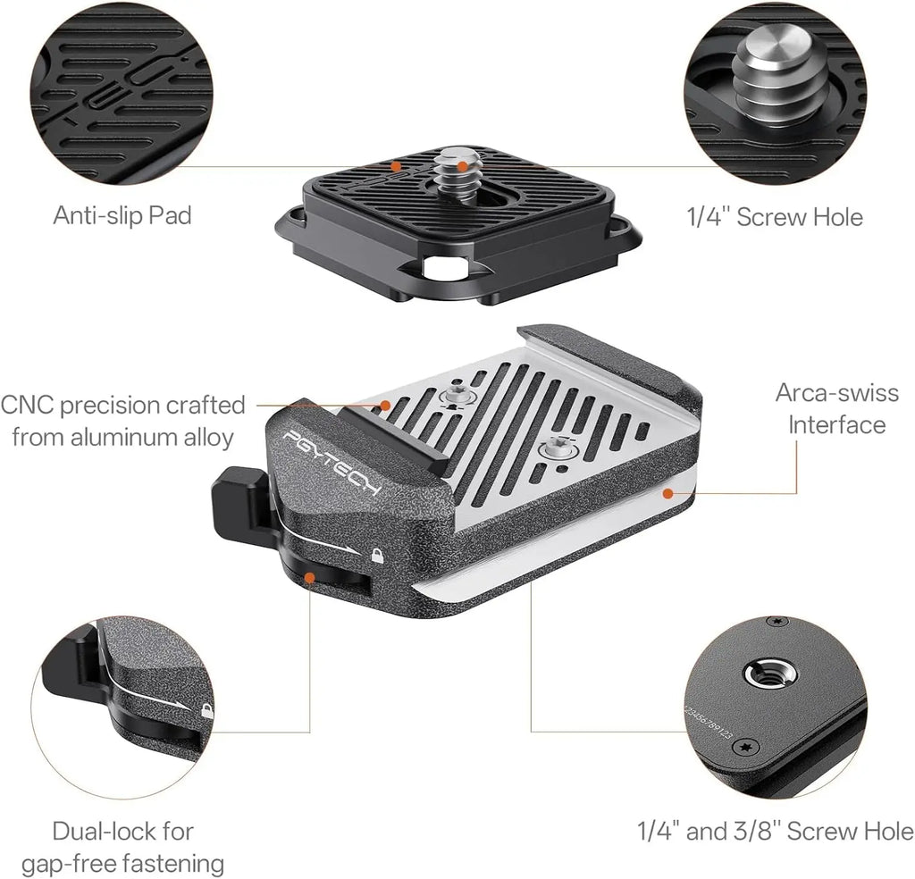 Diagram of camera quick release clamp with technical labels