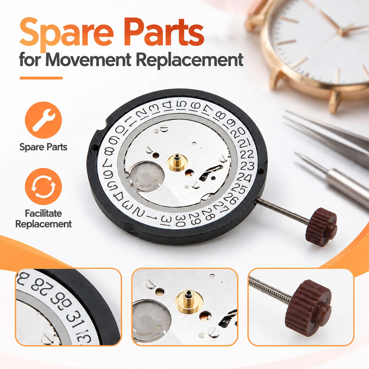 For Ronda 515 Movement 3 Hands Quartz Movement with Date at 3 O'clock Accessories Repairing Replacement Parts Watch Movement – view 4