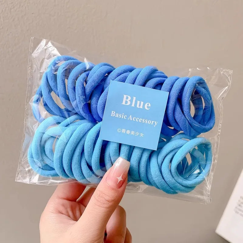 50PCS Seamless Elastic Hair Bands, Cotton Ponytail Holders for Women – E