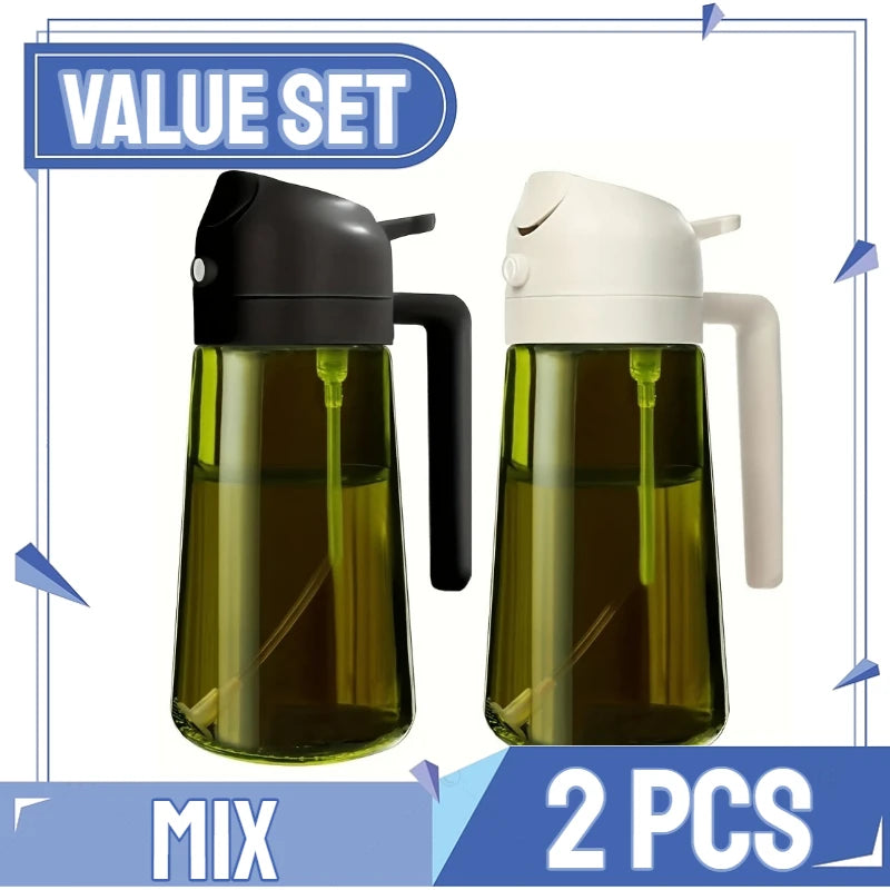 2-in-1 Kitchen Oil Spray Dispenser, 500ml Refillable Spray and Pour Bottle – Upgraded-whiteblack